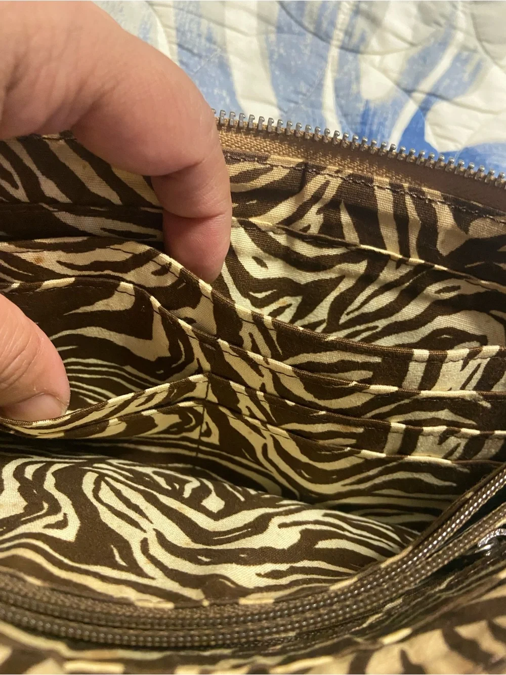 BRIGHTON Golden Brown Patent Leather Trim Nylon Crossbody Bag